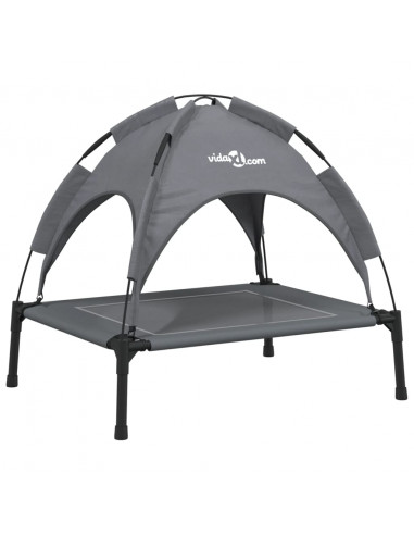 Lettino per Cani con Tetto Tessuto Oxford Antracite e Acciaio