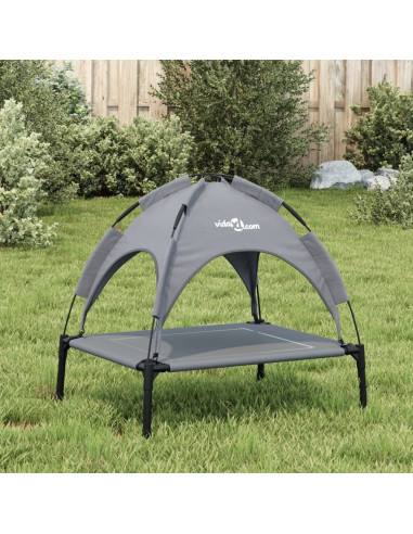 Lettino per Cani con Tetto Tessuto Oxford Antracite e Acciaio