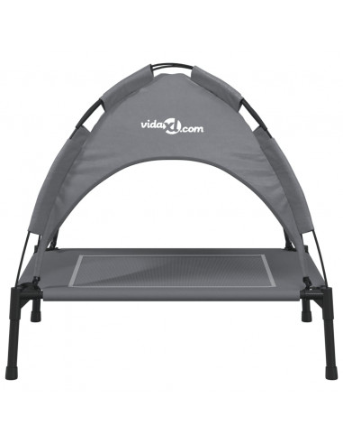 Lettino per Cani con Tetto Tessuto Oxford Antracite e Acciaio