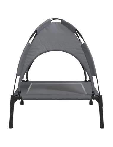 Lettino per Cani con Tetto Tessuto Oxford Antracite e Acciaio