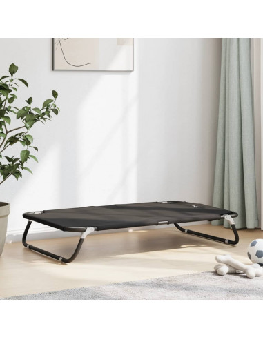 Lettino per Cani Pieghevole Tessuto Oxford Antracite e Acciaio