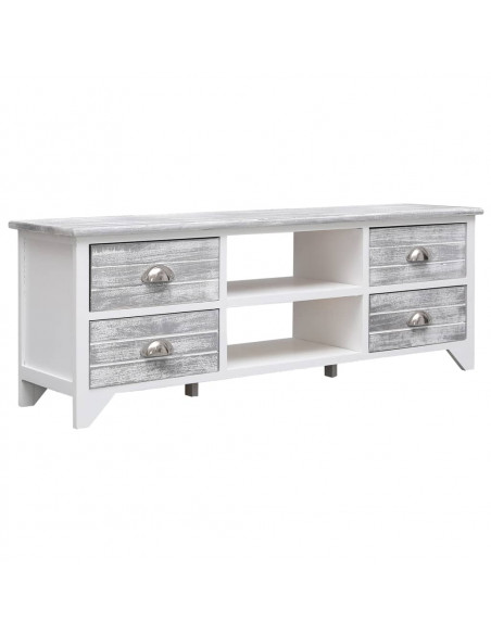 Mobile Porta TV Bianco e Grigio 108x30x40 cm Legno di Paulownia