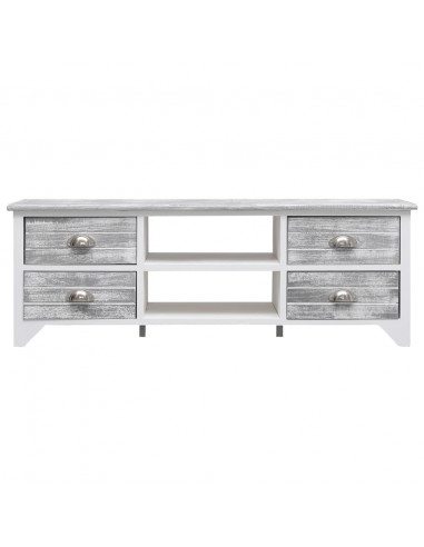 Mobile Porta TV Bianco e Grigio 108x30x40 cm Legno di Paulownia