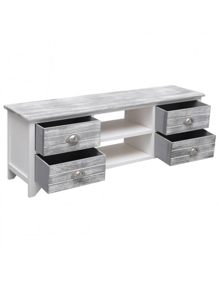 Mobile Porta TV Bianco e Grigio 108x30x40 cm Legno di Paulownia
