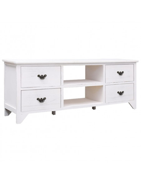 Mobile Porta TV Bianco Anticato 108x30x40 cm Legno di Paulownia