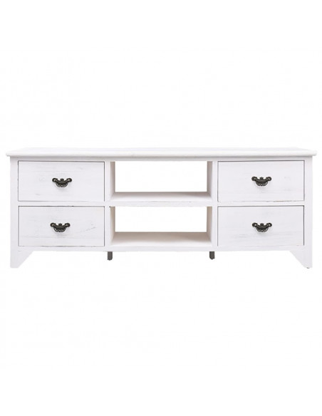 Mobile Porta TV Bianco Anticato 108x30x40 cm Legno di Paulownia