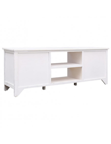 Mobile Porta TV Bianco Anticato 108x30x40 cm Legno di Paulownia