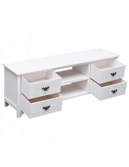 Mobile Porta TV Bianco Anticato 108x30x40 cm Legno di Paulownia
