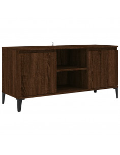 Mobile TV Gambe in Metallo Rovere Marrone 103,5x35x50 cm 2