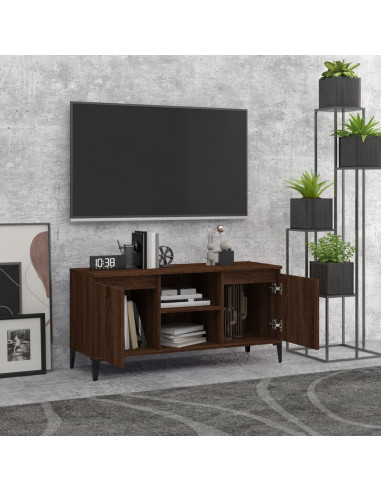 Mobile TV Gambe in Metallo Rovere Marrone 103,5x35x50 cm
