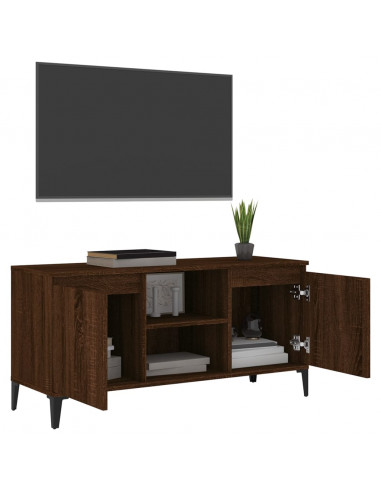 Mobile TV Gambe in Metallo Rovere Marrone 103,5x35x50 cm