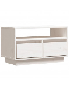 Mobile Porta TV Bianco 60x35x37 cm in Legno Massello di Pino 2