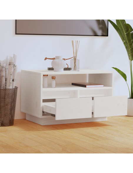 Mobile Porta TV Bianco 60x35x37 cm in Legno Massello di Pino