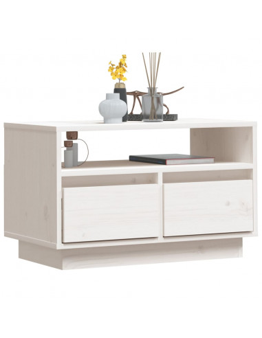 Mobile Porta TV Bianco 60x35x37 cm in Legno Massello di Pino