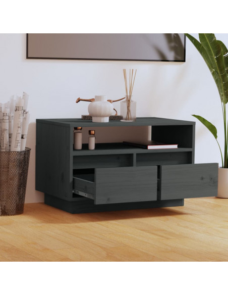 Mobile Porta TV Grigio 60x35x37 cm in Legno Massello di Pino