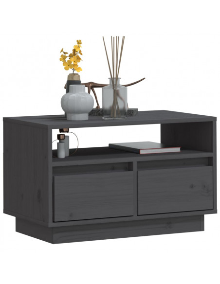 Mobile Porta TV Grigio 60x35x37 cm in Legno Massello di Pino