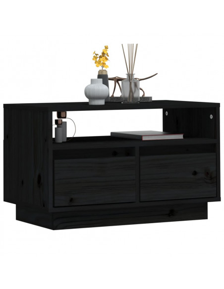 Mobile Porta TV Nero 60x35x37 cm in Legno Massello di Pino
