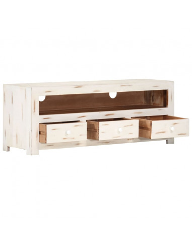 Mobile TV in Legno Massello di Acacia 110x30x40 cm Bianco