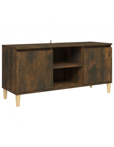 Mobile TV con Gambe in Legno Massello Rovere Fumo 103,5x35x50cm