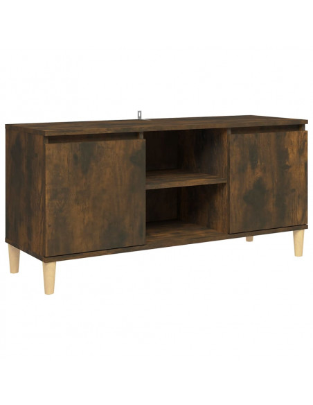 Mobile TV con Gambe in Legno Massello Rovere Fumo 103,5x35x50cm