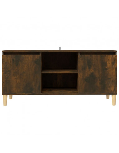Mobile TV con Gambe in Legno Massello Rovere Fumo 103,5x35x50cm