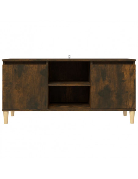 Mobile TV con Gambe in Legno Massello Rovere Fumo 103,5x35x50cm