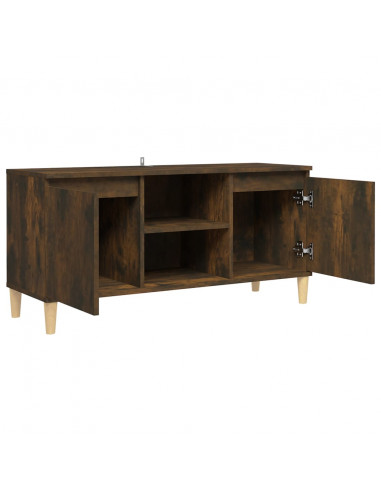 Mobile TV con Gambe in Legno Massello Rovere Fumo 103,5x35x50cm