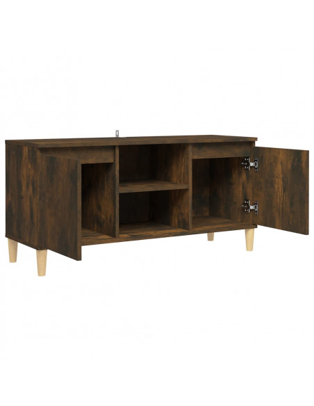 Mobile TV con Gambe in Legno Massello Rovere Fumo 103,5x35x50cm