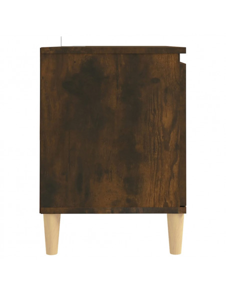 Mobile TV con Gambe in Legno Massello Rovere Fumo 103,5x35x50cm