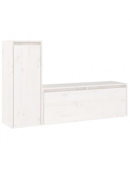 Mobili Porta TV 2 pz Bianchi in Legno Massello di Pino