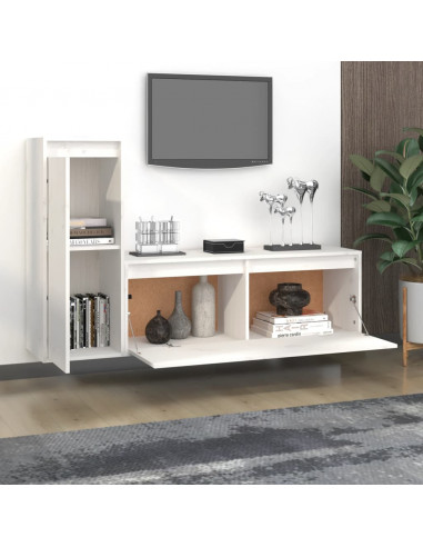 Mobili Porta TV 2 pz Bianchi in Legno Massello di Pino