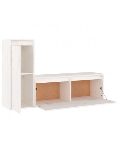 Mobili Porta TV 2 pz Bianchi in Legno Massello di Pino