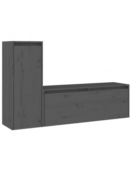 Mobili Porta TV 2 pz Grigi in Legno Massello di Pino