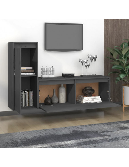Mobili Porta TV 2 pz Grigi in Legno Massello di Pino