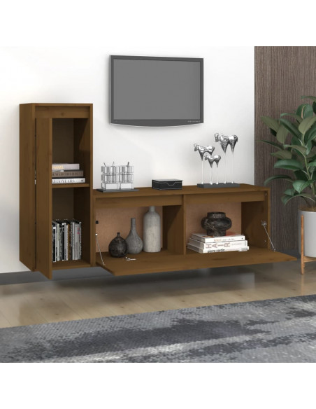 Mobili Porta TV 2 pz Miele in Legno Massello di Pino