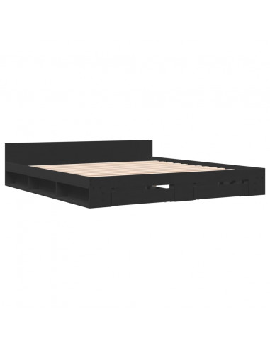 Giroletto con Cassetti Nero 200x200 cm in Legno Multistrato