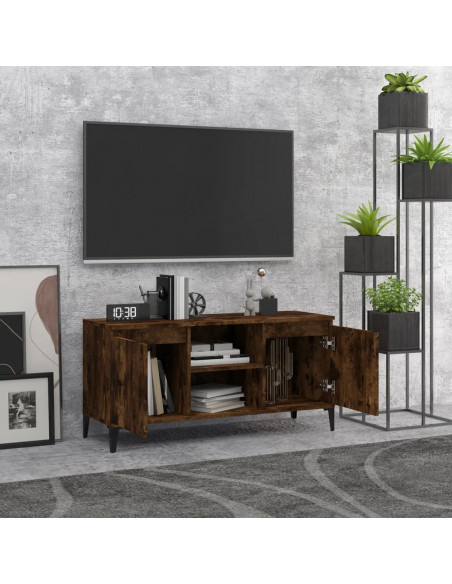 Mobile TV con Gambe in Metallo Rovere Fumo 103,5x35x50 cm