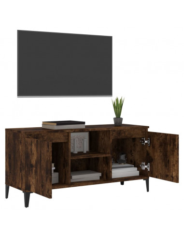 Mobile TV con Gambe in Metallo Rovere Fumo 103,5x35x50 cm