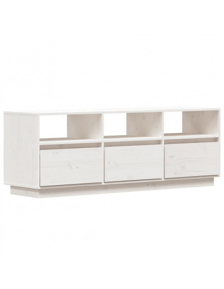 Mobile Porta TV Bianco 140x37x50 cm in Legno Massello di Pino