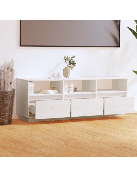 Mobile Porta TV Bianco 140x37x50 cm in Legno Massello di Pino