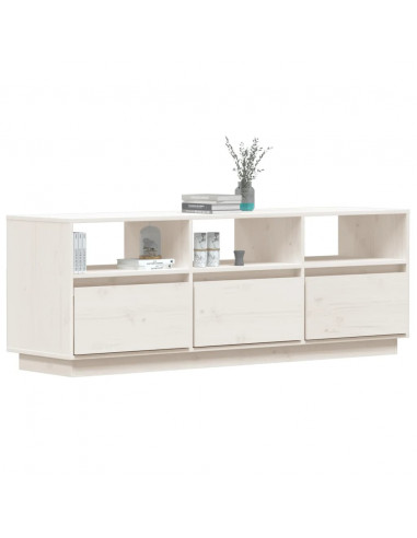 Mobile Porta TV Bianco 140x37x50 cm in Legno Massello di Pino