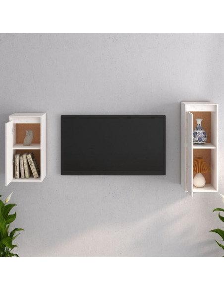 Mobili Porta TV 2 pz Bianchi in Legno Massello di Pino