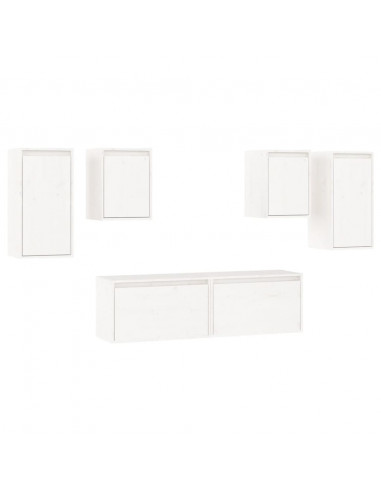 Mobili Porta TV 6 pz Bianchi in Legno Massello di Pino