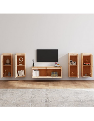 Mobili Porta TV 5 pz in Legno Massello di Pino