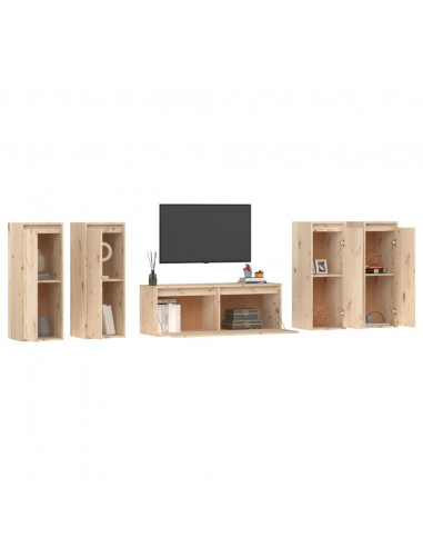 Mobili Porta TV 5 pz in Legno Massello di Pino
