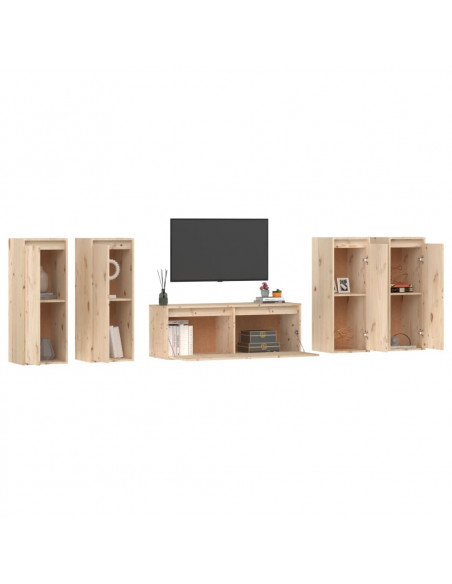 Mobili Porta TV 5 pz in Legno Massello di Pino