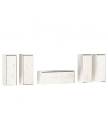 Mobili Porta TV 5 pz Bianchi in Legno Massello di Pino