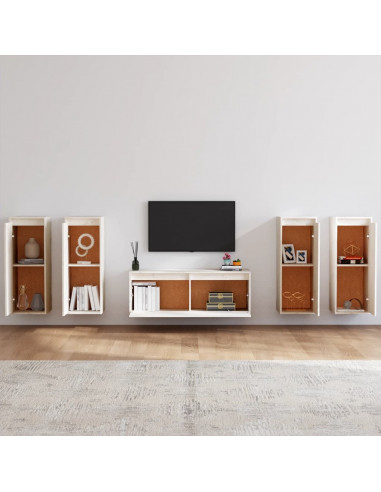 Mobili Porta TV 5 pz Bianchi in Legno Massello di Pino