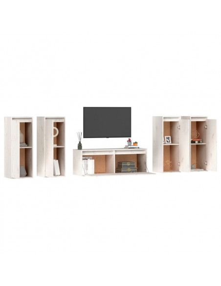Mobili Porta TV 5 pz Bianchi in Legno Massello di Pino