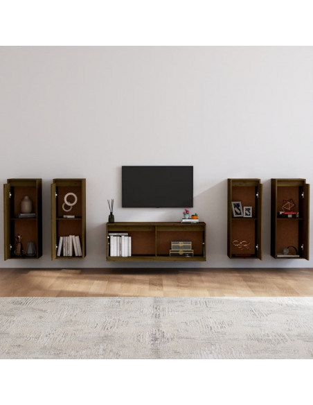 Mobili Porta TV 5 pz Miele in Legno Massello di Pino